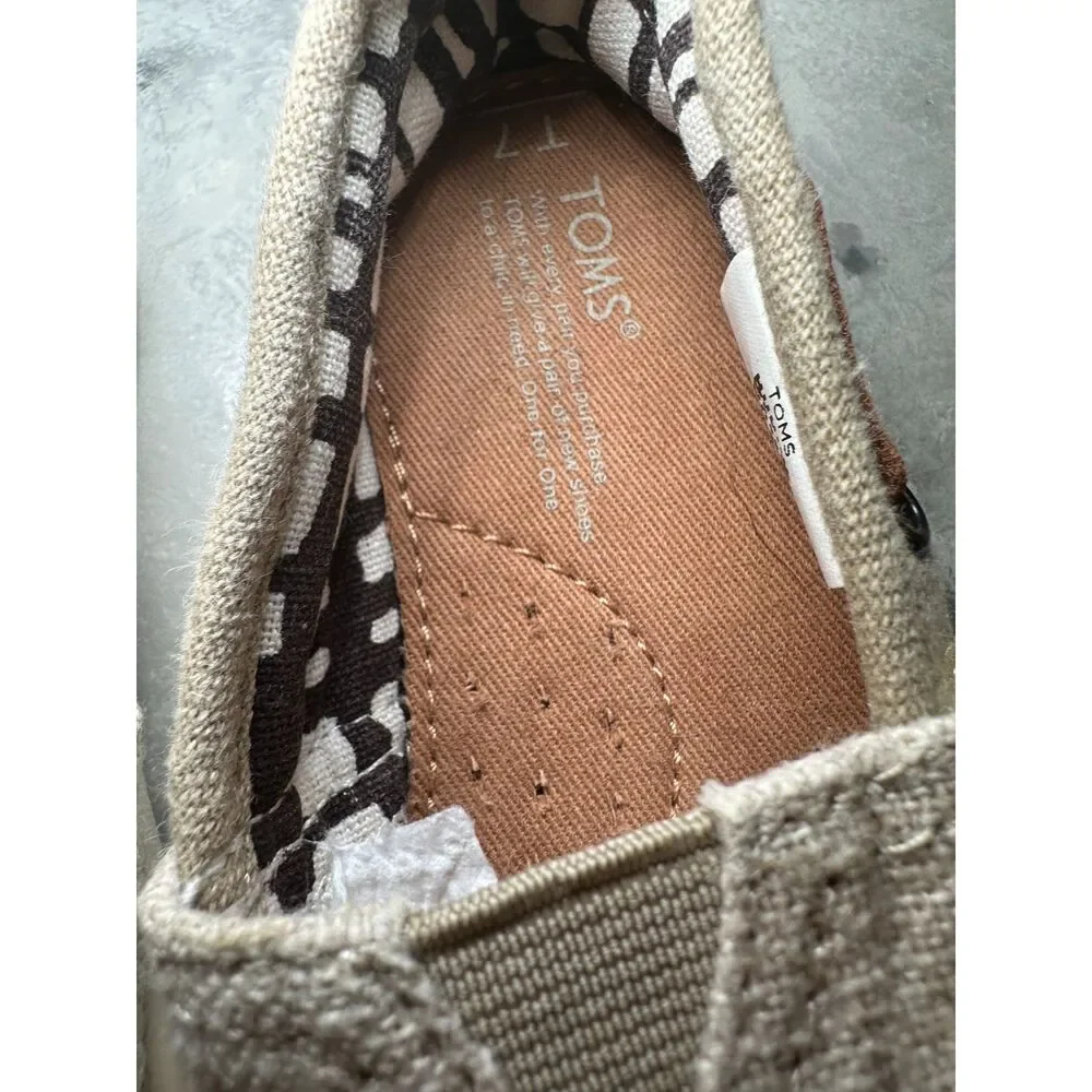 Toddler TOMS Tiny Bimini Natural Burlap Canvas Slip On Size T7,‎ Hook and Loop
